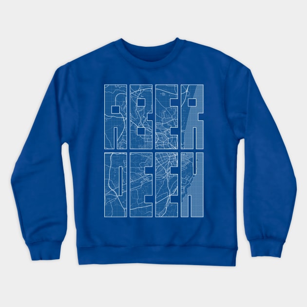 Aberdeen, Scotland City Map Typography - Blueprint Crewneck Sweatshirt by deMAP Studio